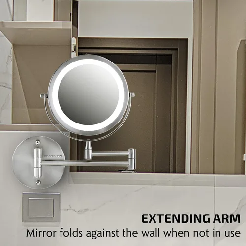 Miniatura 8 de OVENTE Espejo de maquillaje iluminado para montaje en la pared, espejo de tocador de doble cara de 7 pulgadas con aumento 1X/7X para baño con luces