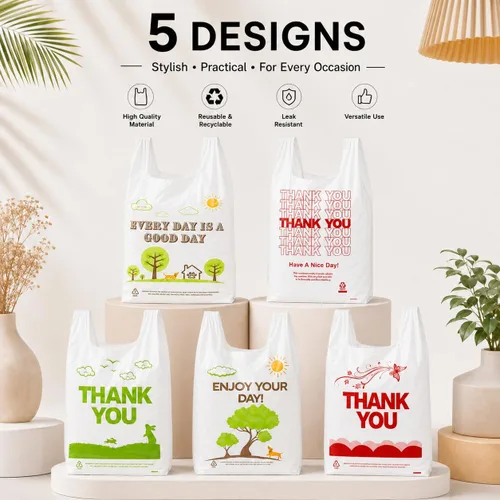 Miniatura 2 de YoYoRain 1000 piezas de bolsas de camiseta blancas "Thank You" – Bolsas de compras reutilizables y desechables para comestibles y supermercado