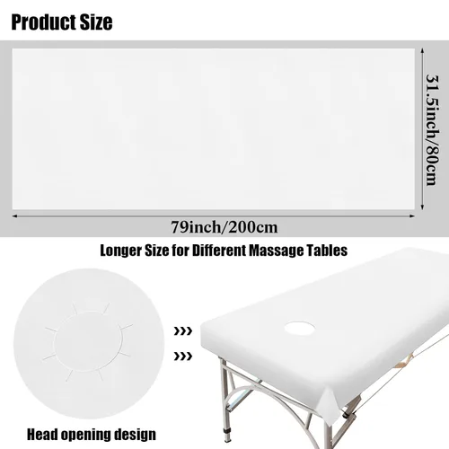 Miniatura 3 de 30 sábanas desechables para mesa de masaje, sábanas de 31 x 79 pulgadas, fundas desechables para cama de spa, mantel de masaje no tejido, Blanco