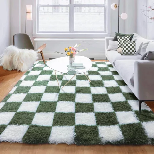 Miniatura 14 de KICMOR - Tapete a cuadros afelpado, peludo, mullido, color beige y blanco crema, pequeño, de 2 x 3 pies, para dormitorio, sala, junto a la cama