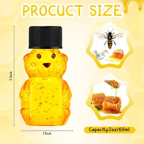 Miniatura 2 de Patelai 96 botellas de plástico de 2 onzas con forma de oso de miel transparente con forma de oso, dispensador de miel vacío con tapa, tarros