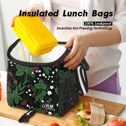 Miniatura 3 de VLM Lonchera para mujer, bolsa de almuerzo aislada para mujer con correa de hombro ajustable, bonita bolsa de almuerzo para el trabajo, picnic, Fresa
