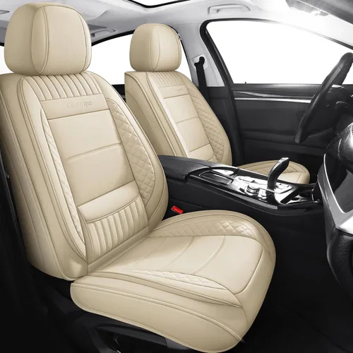 Miniatura 9 de Juego completo de fundas de asiento de automóvil, fundas de asiento de cuero beige, protectores transpirables para asientos delanteros y traseros