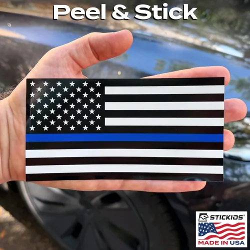 Miniatura 3 de Stickios pegatina de la línea azul delgada - Calcomanía de bandera americana de la policía para respaldar el azul en autos, camiones y ventanas
