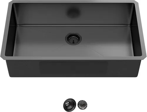 Miniatura 7 de Fregadero de cocina negro de 30 pulgadas empotrado - Fregadero de acero inoxidable 304 de 30x18x9, fregadero de un solo tazón negro de calibre 18