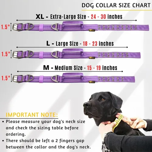 Miniatura 2 de ADITYNA Collar de perro resistente para perros grandes, collar morado reflectante con asa para entrenar y caminar, ancho, grueso, táctico, acolchado