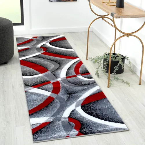 Miniatura 17 de 2305 Alfombra abstracta moderna roja, negra, y beige, Polipropileno, Gris
