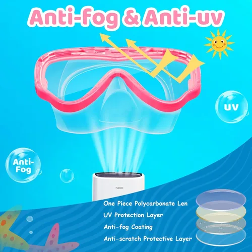 Miniatura 5 de Vvinca Kids-Goggles with Nose Cover, Diving Mask Elastic Fabric Strap Anti Fog Anti Shattered Lens for Kids Swim Goggles 3-14 01-azul y rosa