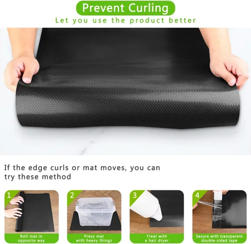 Miniatura 6 de WochiTV Forro para estantes de gabinetes, cajón 11.8 pulgadas x 4.9 pies, protectores impermeables de plástico EVA no adhesivo para cocina, Negro