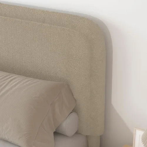 Miniatura 4 de BarnFurin Cloud Boucle - Base de cama de tamaño matrimonial, plataforma tapizada con cabecero, esquinas redondeadas suaves, no requiere somier, Beige