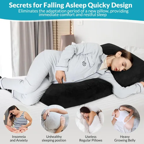 Miniatura 4 de Almohadas de embarazo para dormir, almohada de masaje de embarazo de 45.3 pulgadas, almohada de cuerpo completo con funda extraíble, soporte