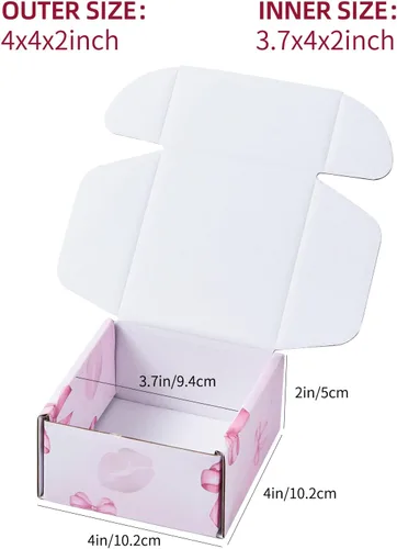 Miniatura 2 de Bow - Cajas de envío rosadas, paquete de 25, cajas de regalo de 4 x 4 x 2 pulgadas, cajas de envío pequeñas de cartón corrugado para pequeñas