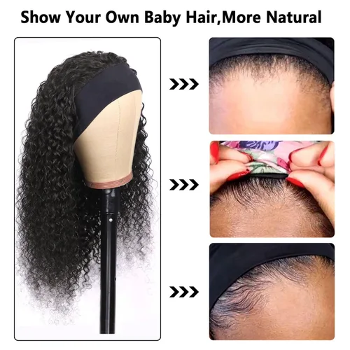 Miniatura 2 de G&T - Peluca de cabello humano con diadema de 20 pulgadas, pelucas rizadas con diadema para mujeres negras, densidad del 180%, sin pegamento, peluca