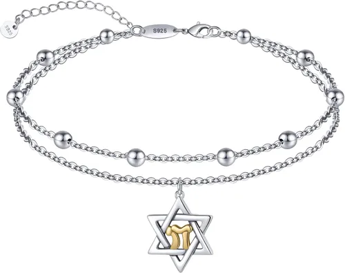 CHIC & ARTSY Tobilleras delicadas de plata de ley S925 para verano, pulsera de tobillo ajustable multicapa para playa, joyería de pie para mujer, de