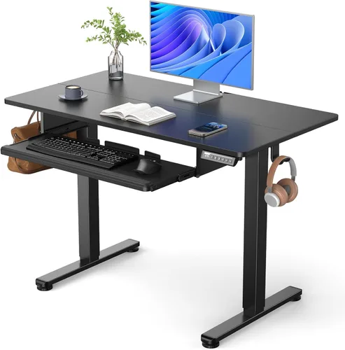 ErGear Escritorio eléctrico de pie con bandeja para teclado, escritorio de altura ajustable de 44 x 24 pulgadas, escritorio de pie para oficina en