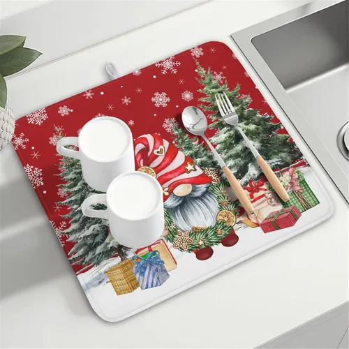 Miniatura 8 de Kawani Tapete de secado de platos de gnomo de Navidad para encimera de cocina, gnomos de Navidad, copos de nieve, almohadilla de secado de platos