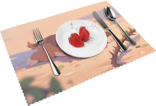 Miniatura 12 de Rectangular Placemats Set of 4, Heat Resistant Cat Printed Kitchen Dining Table Mats