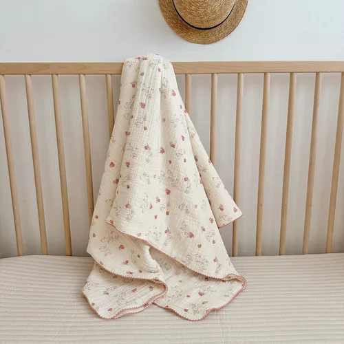 Miniatura 12 de BuLuTu Manta de 4 capas para niños pequeños, 100% algodón muselina, mantas de cama para niños, niñas, niños, con bonito patrón de flores de hibisco