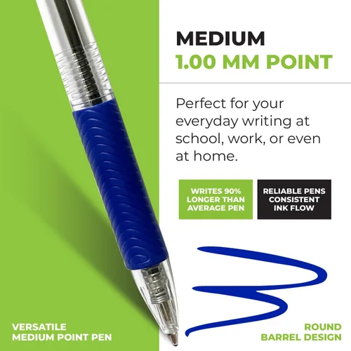 Miniatura 7 de Simply Genius Bolígrafos azules, 200 bolígrafos a granel, retráctiles, tinta azul, escritura suave y ergonómicos para tomar notas y suministros