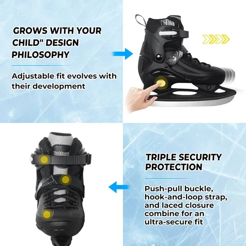 Miniatura 3 de Patines de hielo Nattork ajustables en 4 tallas para niños, niñas, divertidos patines de hielo para principiantes para exterior, protección dura