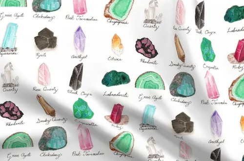 Spoonflower Tela: cristales de piedra mineral de acuarela, piedras preciosas de la edad impresas en tela de gasa, cuarto de gordo, costura de moda,
