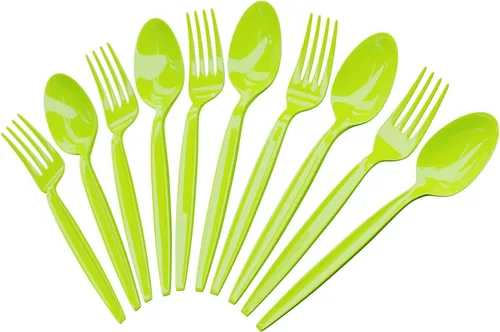 Miniatura 12 de Juego de cuchara y tenedor rosa intenso (50 cada uno) – Vajilla rosa intenso para fiestas, cubiertos de plástico duradero, cubiertos