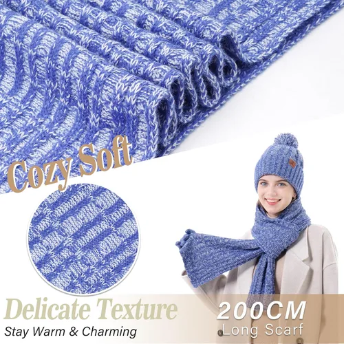 Miniatura 4 de Conjunto de bufanda larga de punto acanalado con forro polar y gorro para pantalla táctil, regalos para mujer