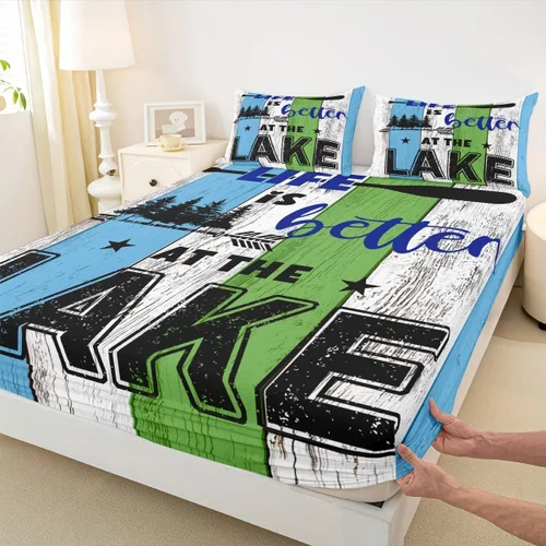 Miniatura 33 de Lake House - Sábana bajera ajustable tamaño individual, sábanas de anclaje náutico para niños, adolescentes, adultos, dormitorio, juego de ropa