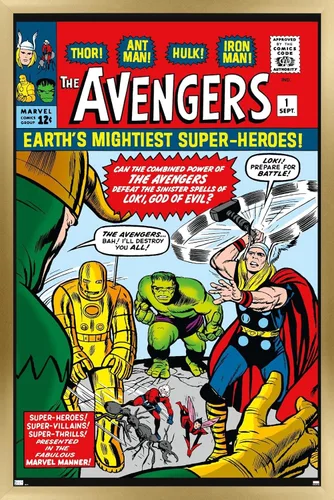 Miniatura 14 de Trends International Marvel Comics Avengers #1 - Póster de pared, 34 pulgadas de largo x 22.4 pulgadas, versión enmarcada en madera de granero