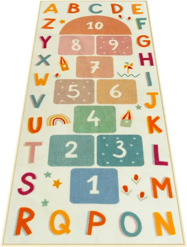 STARUIA Alfombra de Rayuela Lavable para Niños para Sala de Juegos, Alfombras Educativas Coloridas para Aula con Números ABC, Alfombra