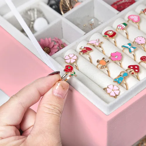 Miniatura 3 de QBestry Soporte para aretes para niñas, joyero para mujeres y niñas, organizador de aretes, caja organizadora de joyas con cerradura, caja