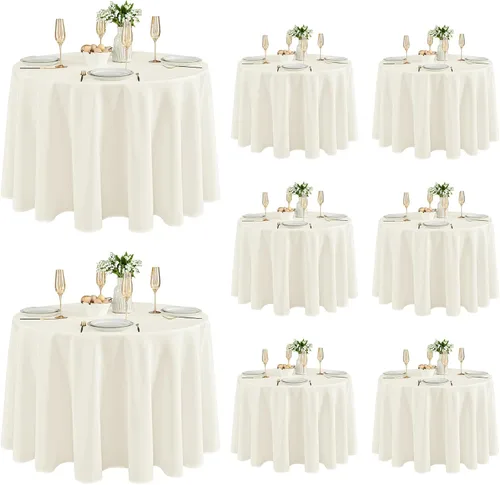 Miniatura 66 de Fitable - Paquete de 6 manteles redondos blancos - 120 pulgadas de diámetro - Manteles resistentes a las manchas y lavables, manteles de poliéster