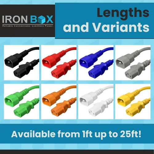 Miniatura 4 de IronBox Electric - Cable de Alimentación C14 a C13 de Servicio Pesado, 15A, 250V, Cable de Extensión para Computadora 14/3 AWG - Cables
