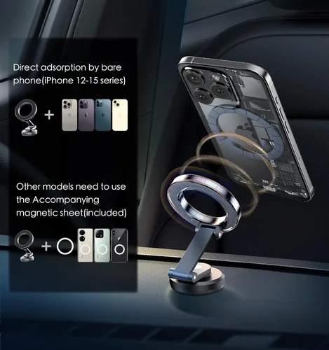 Miniatura 6 de JUHOO Soporte magnético giratorio y retráctil, compatible con iPhone 15, 14, 13, 12, Pro, Mini, MagSafe