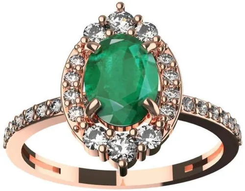 Miniatura 7 de Anillo de compromiso ovalado de diamantes y esmeralda en oro macizo de 18 quilates, anillo de regalo de piedra natal de mayo