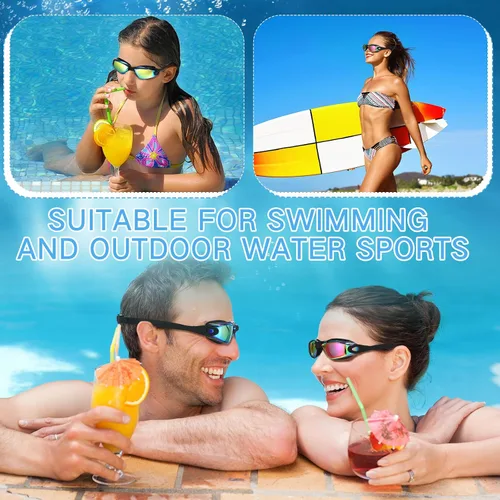 Miniatura 7 de Flutesan Paquete de 6 gafas de natación para adultos, antiniebla, con tapones para los oídos, clip para la nariz, sin fugas, protección completa