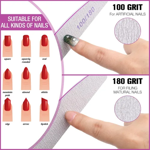 Miniatura 4 de 150 unidades de limas de uñas de grano 100/180 a granel, tableros de esmeril de doble cara, reutilizables, curvas, gruesas, herramientas de manicura