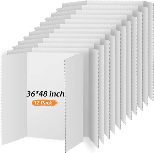 Miniatura 15 de Henoyso 4 piezas de 36 x 48 pulgadas de tablero de póster blanco de triple pliegue grande, tablero de presentación desplegable de papel duro blanco