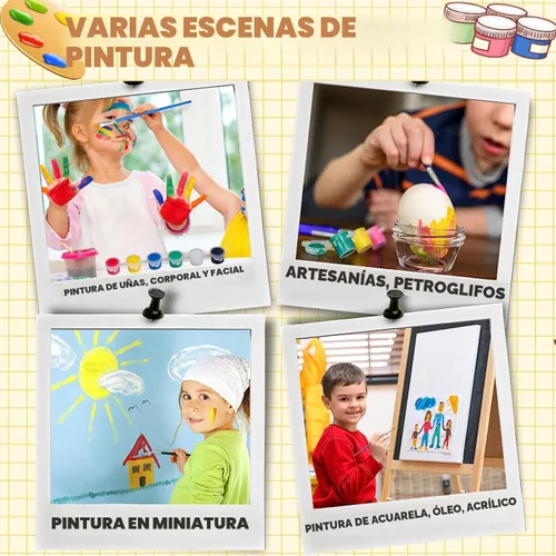 Miniatura 5 de Juego de 145 piezas de mini pintura acrílica para niños, 12 colores, tira de pintura acrílica lavable con 5 bandejas de pintura para niños y COLOR-1