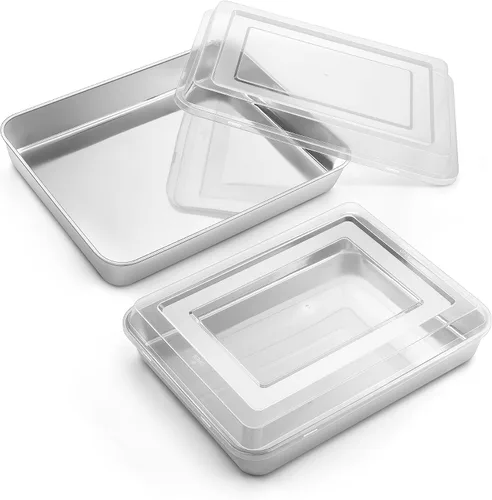 Miniatura 15 de Onader Bandeja cuadrada para hornear pasteles de 8 x 8 pulgadas con tapa, bandeja de lasaña de brownie de acero inoxidable