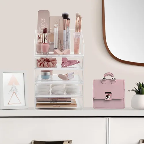 Miniatura 2 de STORi Chloe - Soporte de maquillaje transparente apilable y paquete de 4 cajones Organiza cosméticos y suministros de belleza Fabricado