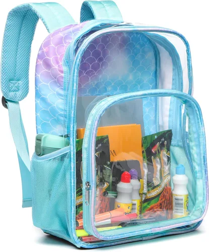 Miniatura 8 de BLUEFAIRY Mochila transparente para estadio escolar, grande, de PVC, transparente, bolsa de libros, mochila transparente, Azul bebé, Mochilas Daypack