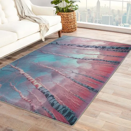 Alfombras blancas de abedul para dormitorio, sala de estar, alfombra de bosque de 3 x 5, lavable, antideslizante, suave, alfombra de pelo bajo, Dfg4