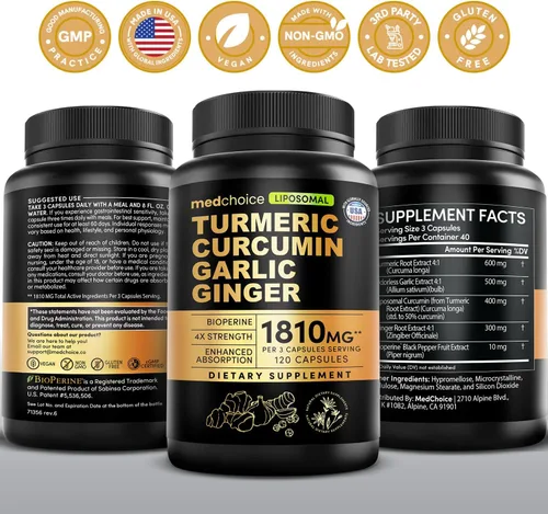 Miniatura 9 de Cúrcuma liposomal, suplementos de curcumina de alta absorción, mezcla sin OMG para comodidad digestiva y apoyo diario, suplemento de cúrcuma