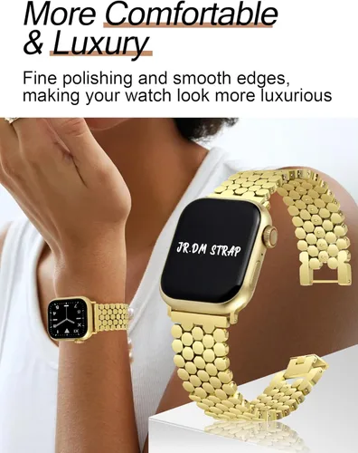 Miniatura 3 de JR.DM Bandas de Oro Compatibles con Apple Watch 38mm 40mm 41mm 42mm (S10/11) para Mujeres, Correa Elegante y Lujosa de Miel de Metal de Diseño