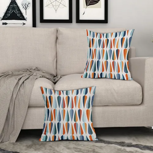Miniatura 8 de Fundas de almohada de mediados de siglo de 20 x 20 pulgadas, fundas de almohada cuadradas con forma de gota azul y naranja, fundas de almohada