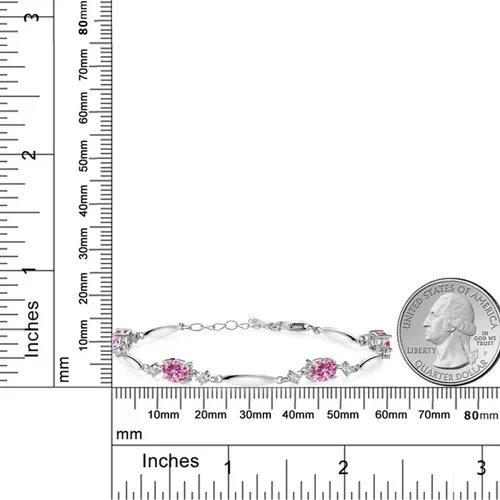 Miniatura 70 de Gem Stone King 925 Sterling Silver Gemstone Birthstone and White Created Sapphire Tennis Bracelet For Women Oval 7X5MM and 2MM 6 Inch + 1 Inch