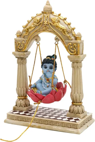 Miniatura 6 de alikiki Baby Krishna on Swing - Estatua de ídolo hindú de 6.7 pulgadas de alto, estatua de ídolo de Krishna, mini artículo de Murti de la India