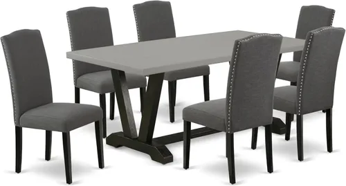 Miniatura 31 de East West Furniture V696EN120-5 - Juego de mesa de comedor moderno de 5 piezas, incluye una mesa rectangular de madera con patas en V y 4 sillas