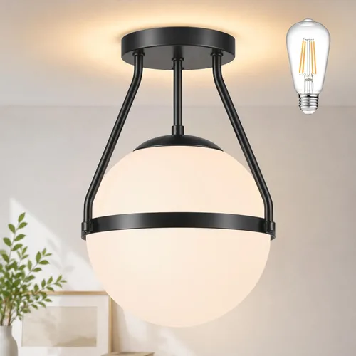 Miniatura 12 de Bagood Lámpara de techo semiempotrada con forma de globo de mediados de siglo, moderna lámpara de techo de globo de 6" con pantalla de vidrio